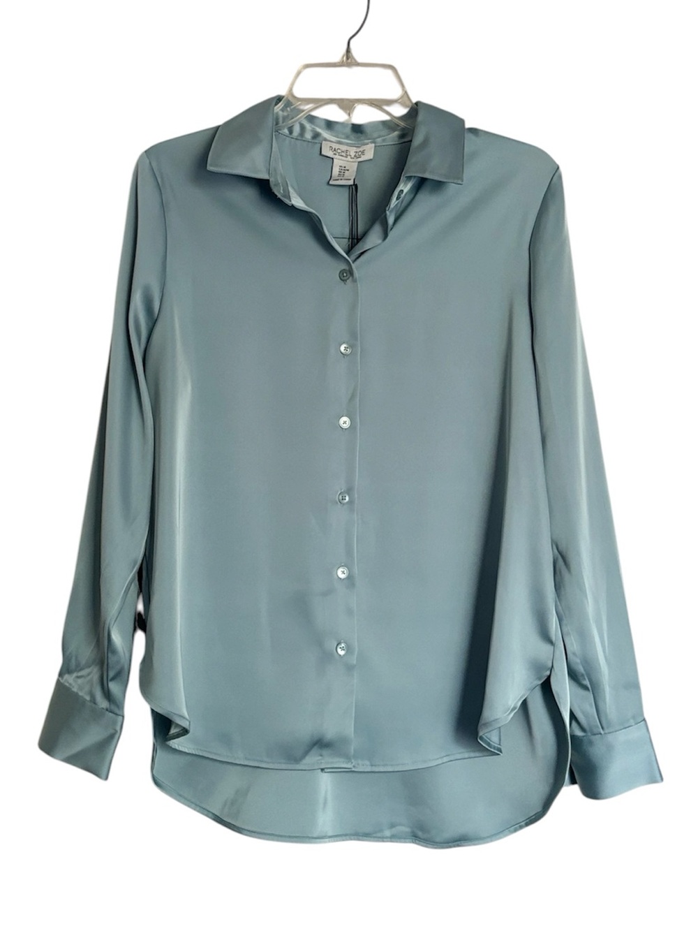 Rachel Zoe Long-Sleeve Satin Button-Up Collared Blouse NWT
